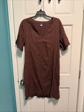 Old Navy Brown V-Neck Short Sleeve Mini Dress